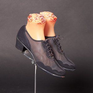 1940s Navy Blue Mesh and Suede Oxfords Shoes
